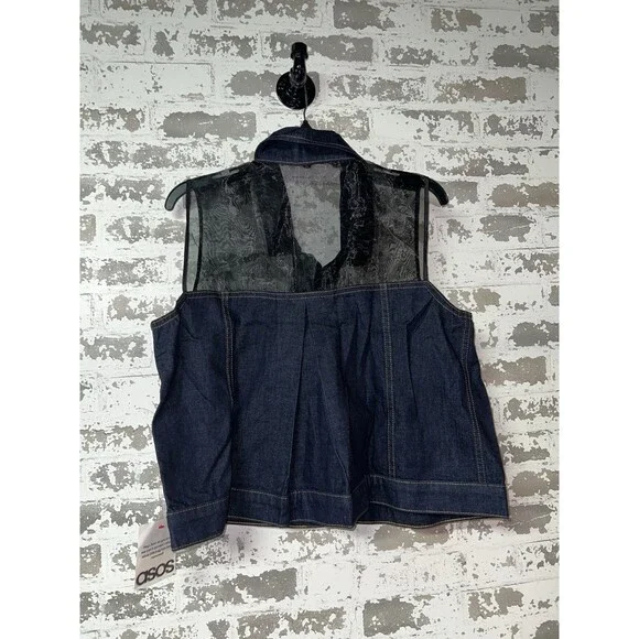 NEW! ASOS Hybrid Chiffon Denim Shirt in Dark Blue Size US 8 - Picture 3 of 7